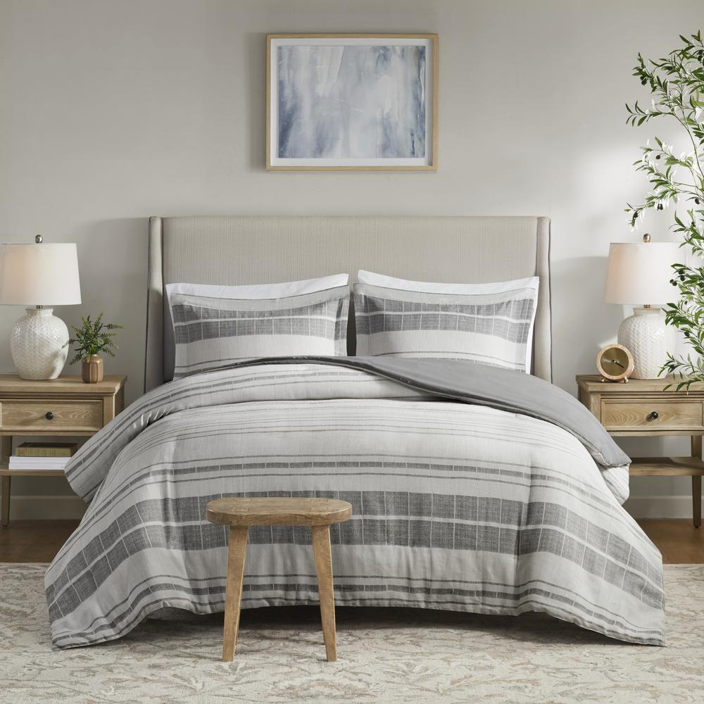 Start2Finish 3-piece stripe duvet cover bedding set with matching pillow shams on a neatly made bed.