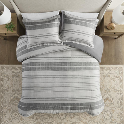 Start2Finish 3-piece stripe duvet cover bedding set with matching pillowcases, featuring a modern striped pattern in neutral tones.