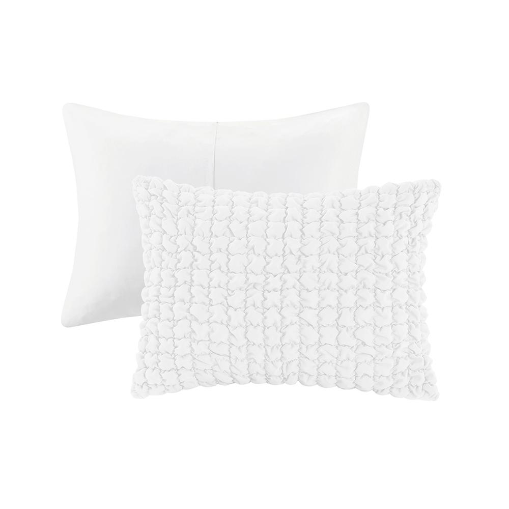 Start2Finish Evelyn 3-piece stripe ruched white comforter set with matching pillow shams for a stylish bedroom look.