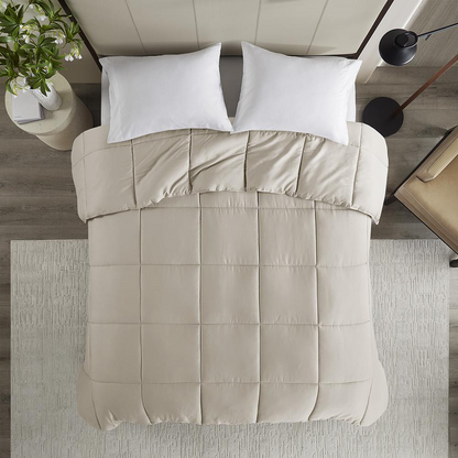 Luxurious 300 thread count cotton shell down alternative comforter by Start2Finish, showing soft, plush bedding with quilting details.