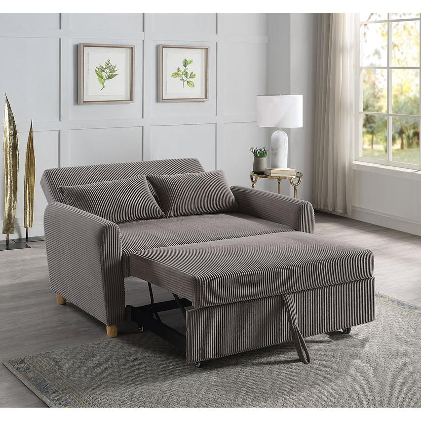 Brown corduroy convertible sleeper loveseat by Start2Finish, showcasing plush fabric and modern furniture design.