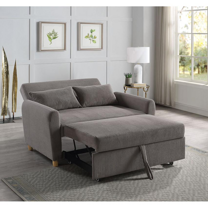 Brown corduroy convertible sleeper loveseat by Start2Finish, showcasing plush fabric and modern furniture design.