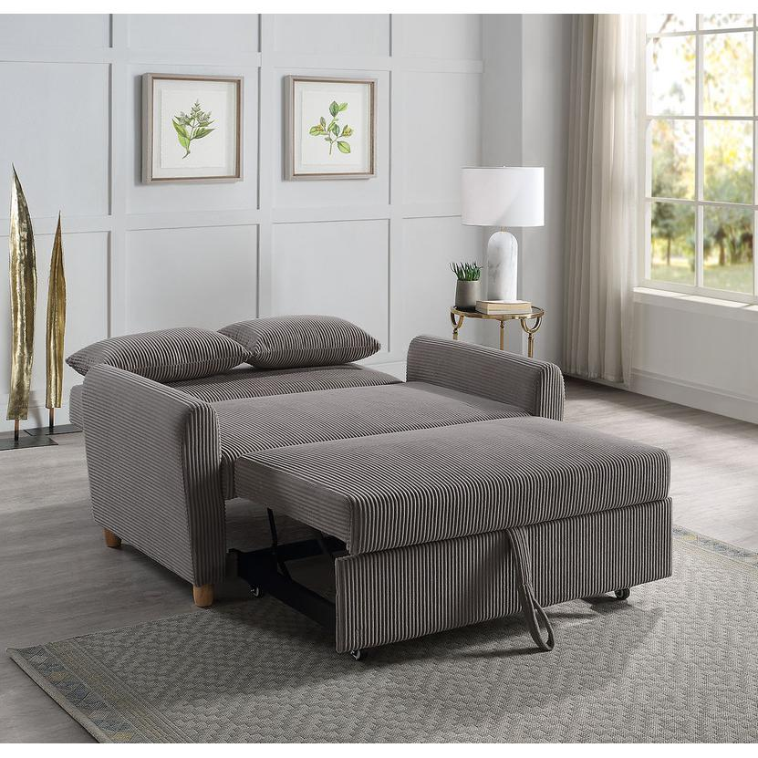 Brown corduroy convertible sleeper loveseat by Start2Finish featuring plush cushions and a compact design for versatile seating and sleeping.