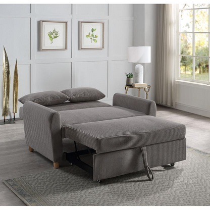 Brown corduroy convertible sleeper loveseat by Start2Finish featuring plush cushions and a compact design for versatile seating and sleeping.