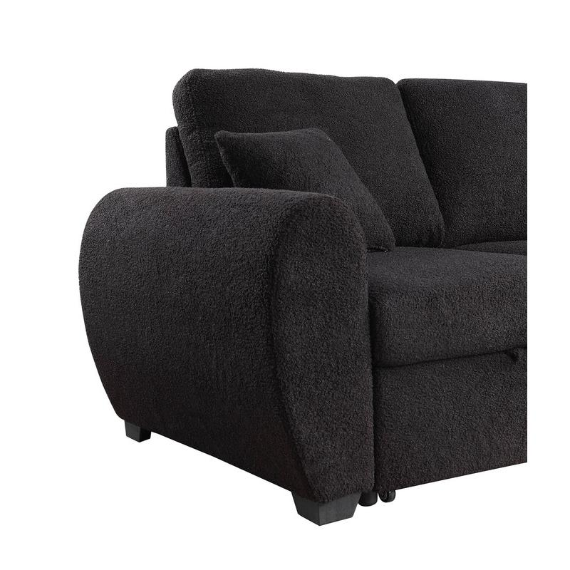 Black Teddy Fleece Reversible Sleeper Sectional Sofa with Storage Chaise, by Start2Finish, featuring plush fabric and a spacious design.