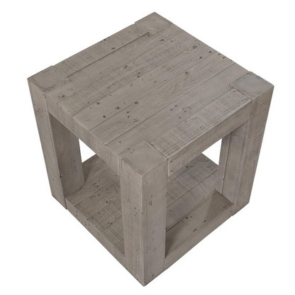 Start2Finish Pinedale End Table with a wooden finish and modern design, featuring a flat top surface and sturdy legs.