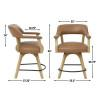 Start2Finish Rylie 24-inch swivel counter chair in camel vegan leather with a modern design and chrome base.