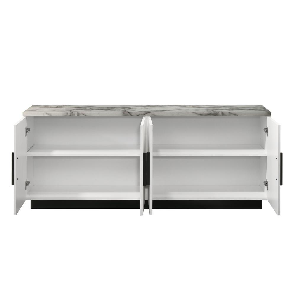 Matilda white console table with 63-inch width, faux marble top, and storage cabinet by Start2Finish, suitable for entryways or living rooms.