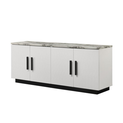 Start2Finish Matilda 63-inch white cabinet console table with faux marble top, stylish furniture for entryways or living rooms.