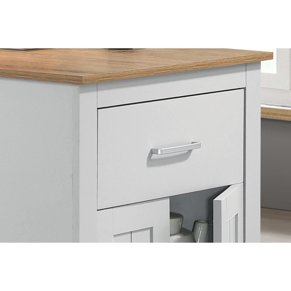 Oak and white counter height dining table with cabinet and drawer storage, made by Start2Finish, shown with a spacious tabletop and storage options.