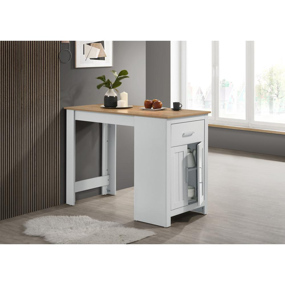 Oak and white counter height dining table with cabinet and drawer storage, modern furniture by Start2Finish