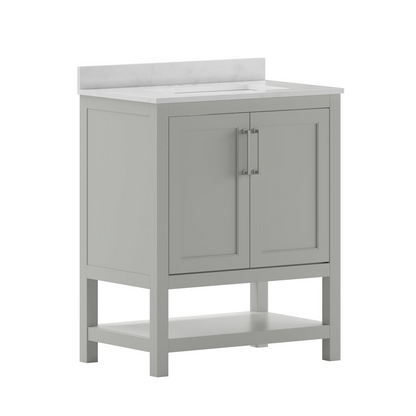Contemporary 30-inch bathroom vanity with integrated sink, finished wood cabinet, and modern hardware from Start2Finish.