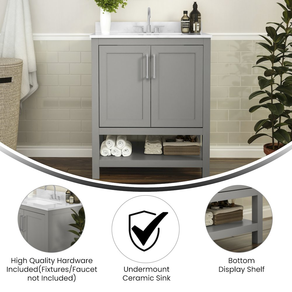 Contemporary 30-inch bathroom vanity with integrated sink from Start2Finish, featuring sleek wooden cabinet and modern faucet.