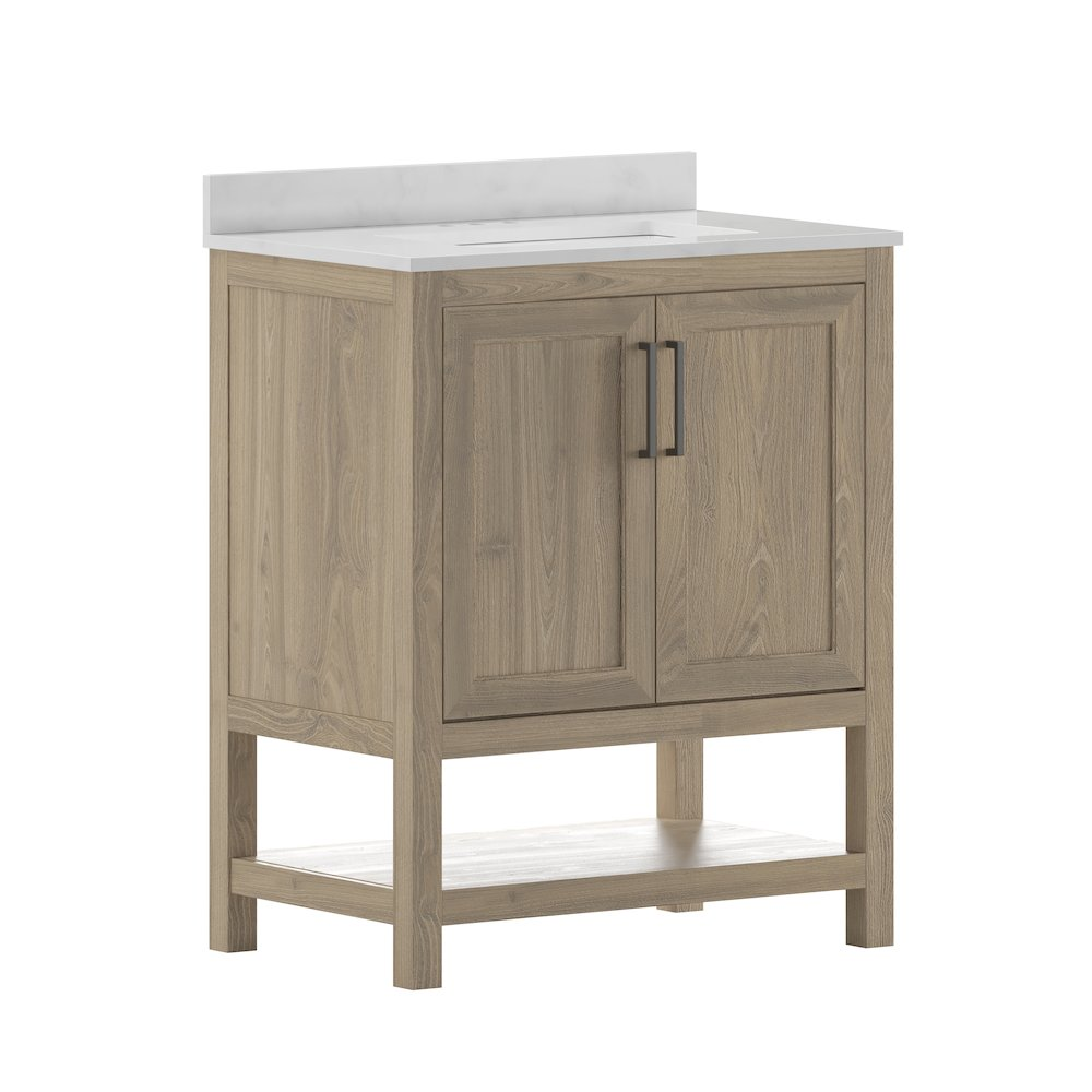30-inch contemporary bathroom vanity with integrated sink from Start2Finish, featuring sleek modern design and ample storage space.