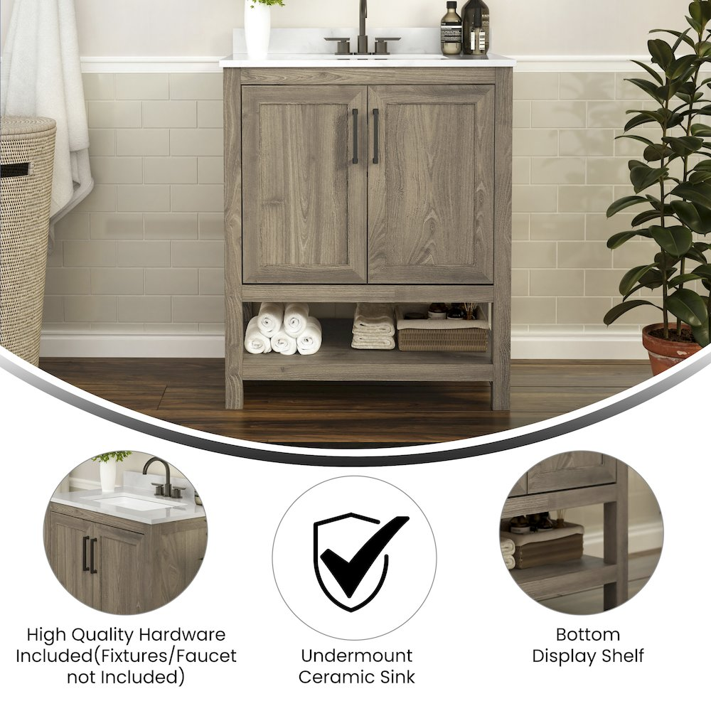 Contemporary 30-inch bathroom vanity with integrated sink from Start2Finish, featuring sleek modern design and ample storage.