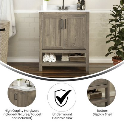 Contemporary 30-inch bathroom vanity with integrated sink from Start2Finish, featuring sleek modern design and ample storage.