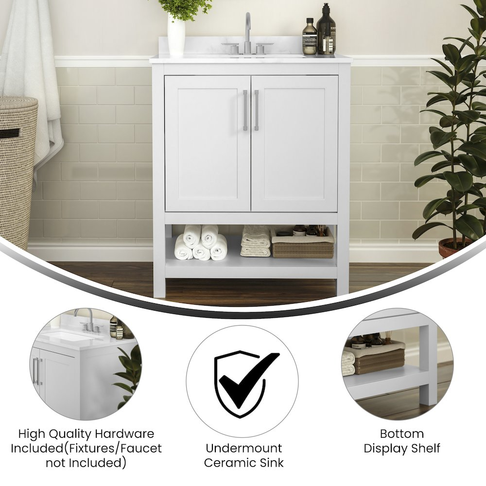 30-inch contemporary bathroom vanity with integrated sink from Start2Finish, featuring sleek modern design and storage drawers.