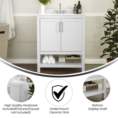 30-inch contemporary bathroom vanity with integrated sink from Start2Finish, featuring sleek modern design and storage drawers.