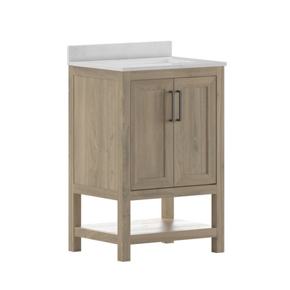 Contemporary 24-inch bathroom vanity with integrated sink from Start2Finish, featuring sleek wood finish and modern design.
