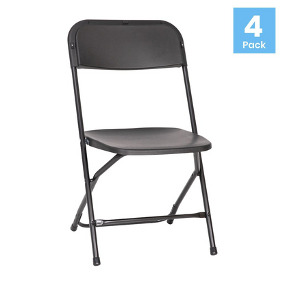 Set of four large plastic folding chairs by Start2Finish, versatile commercial furniture for big and tall seating solutions.