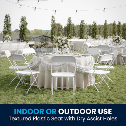 Set of four Start2Finish multi-use commercial big and tall folding plastic chairs, foldable and sturdy for versatile seating.