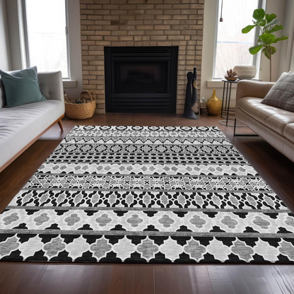 Start2Finish Chantille ACN726 black 9x12 rug with soft, textured fabric and intricate design for elegant home decor.