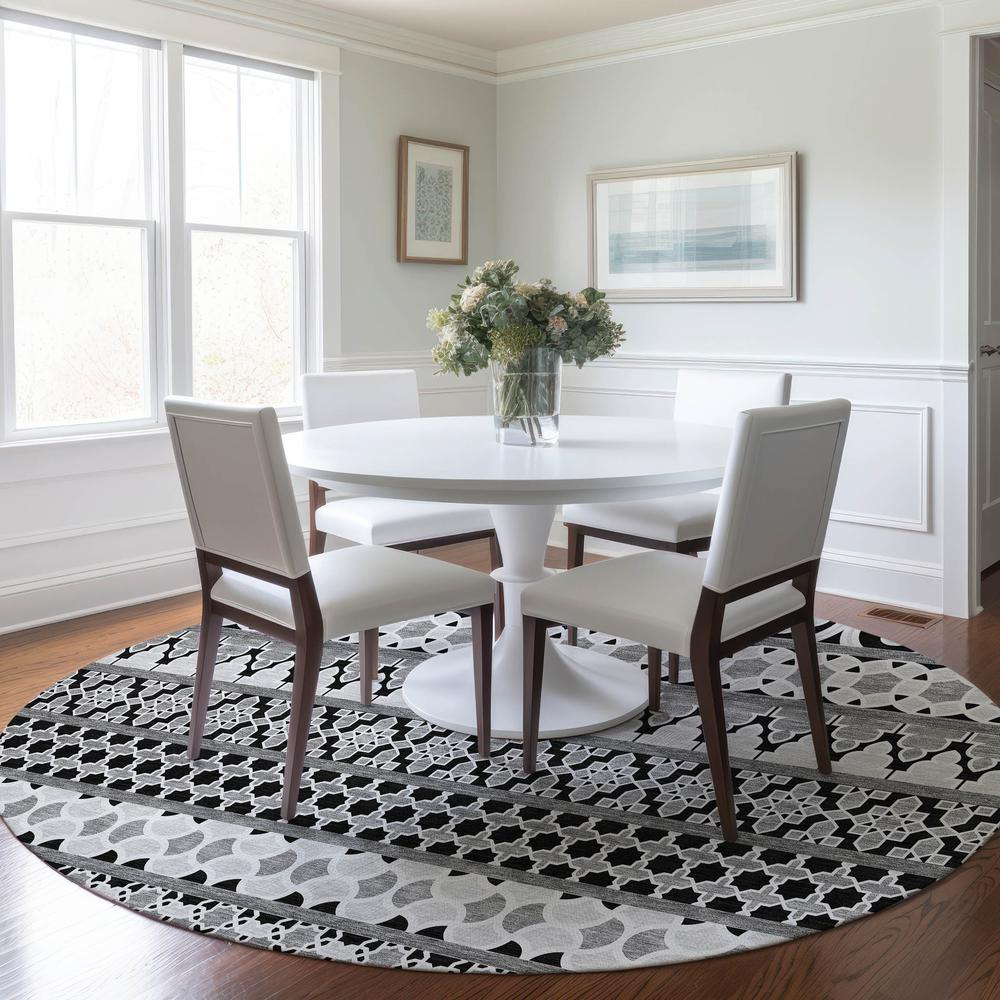 Start2Finish Chantille ACN726 black 8x8 rug showing soft textured fabric and detailed pattern on a flat surface.