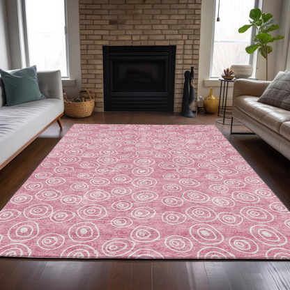 Pink Chantille ACN728 10x14 rug by Start2Finish, featuring soft fabric and a decorative pattern on a neutral background.