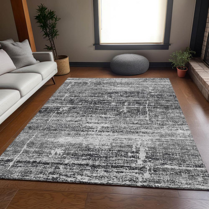 Start2Finish Chantille ACN747 black 9x12 rug with soft, plush texture and decorative pattern for living room or bedroom decor.