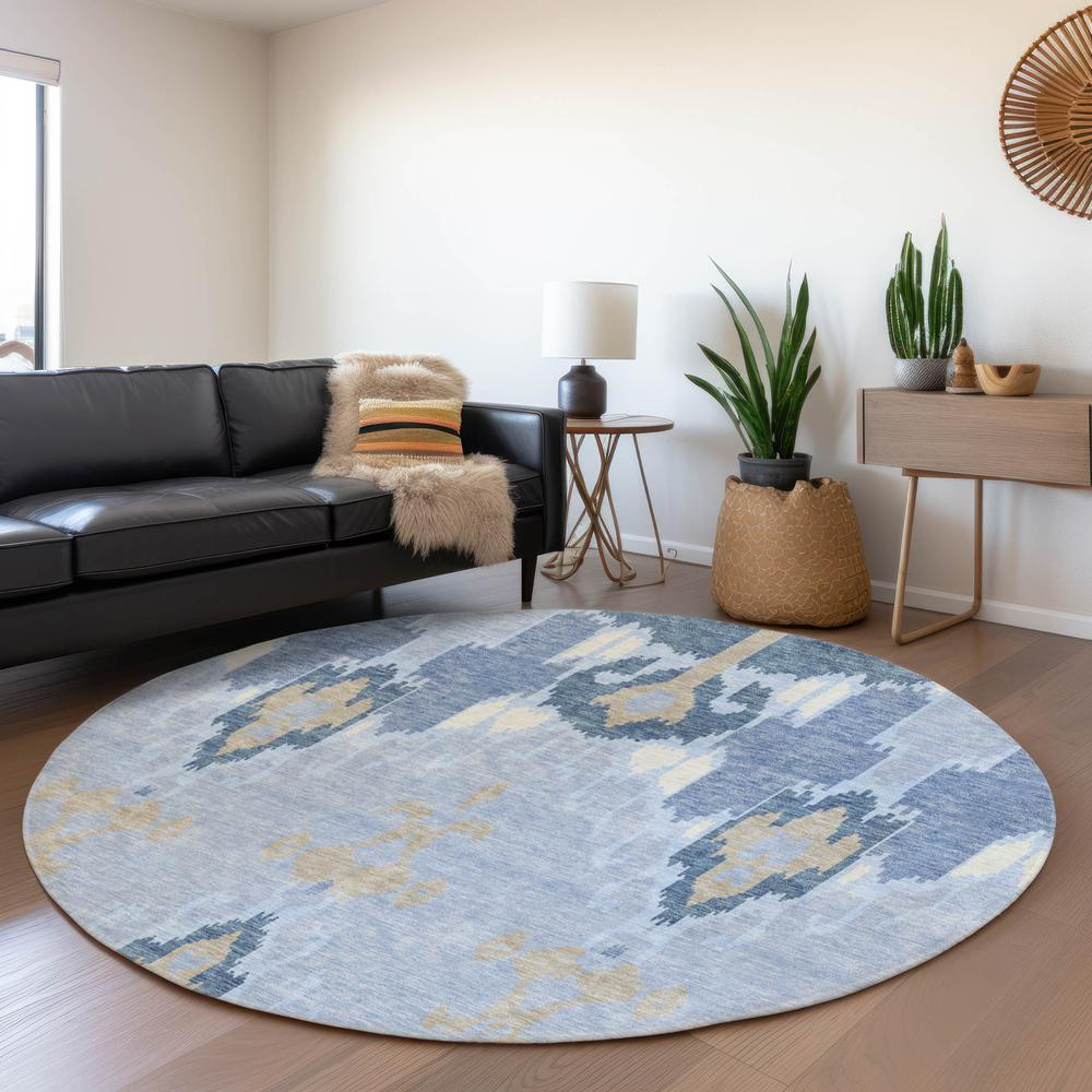 Start2Finish Chantille ACN748 blue 8x8 rug with intricate pattern, soft texture, and vibrant color for living room or bedroom decor.