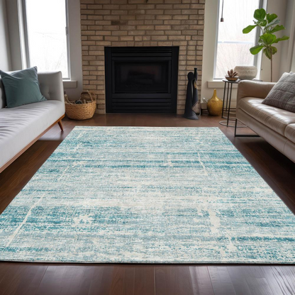 Start2Finish Chantille ACN747 teal 10x14 rug with intricate pattern, soft texture, and bold color showcased in the image.