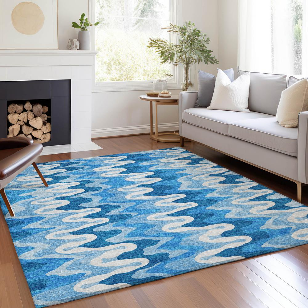 Start2Finish Chantille ACN750 blue 9x12 rug with intricate pattern, soft texture, ideal for modern living room or bedroom decor.