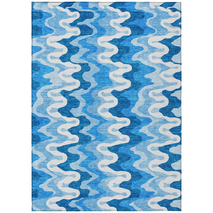 Start2Finish Chantille ACN750 blue 10x14 rug with intricate pattern, plush texture, and vibrant blue color on a neutral background.