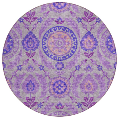 Start2Finish Chantille ACN751 purple 8x8 rug with soft, plush texture and intricate pattern, ideal for adding color to a room.