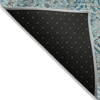 Start2Finish Chantille ACN768 teal 8x10 rug with intricate pattern, soft texture, and plush pile, perfect for living room decor.