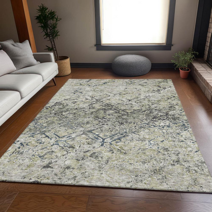 Gray Chantille ACN768 8x10 rug by Start2Finish, showcasing soft texture and intricate pattern on a neutral-toned floor.