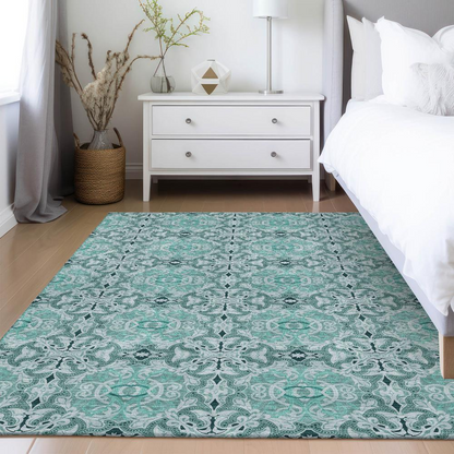 Start2Finish Chantille ACN783 teal 10x14 rug with intricate pattern and plush texture, perfect for living rooms or bedrooms.