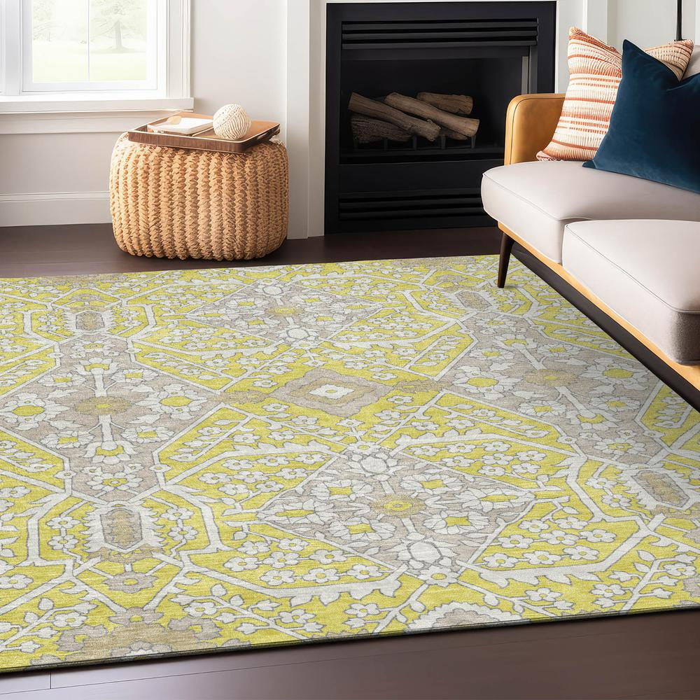 Start2Finish Chantille ACN863 gold 8x10 rug with intricate pattern, soft texture, and plush pile for elegant home decor.