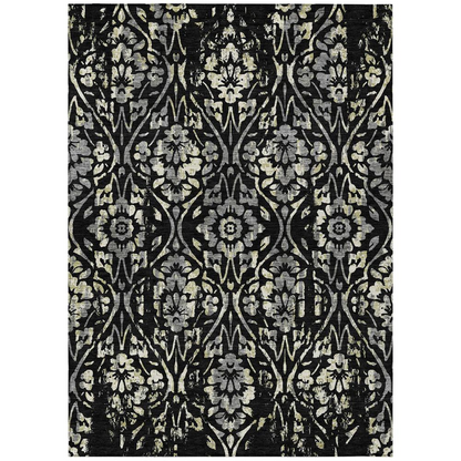 Start2Finish Chantille ACN868 black 9x12 rug with intricate pattern, plush texture, and modern design for living room or bedroom decor.