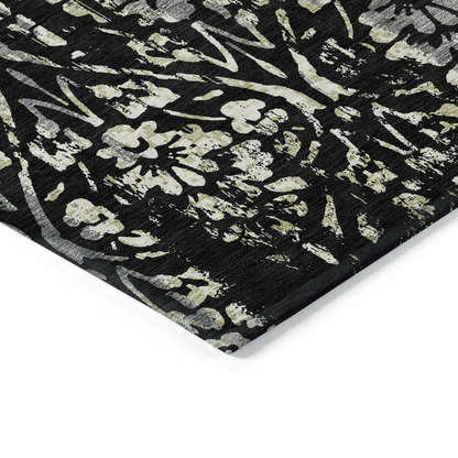 Start2Finish Chantille ACN868 black 9x12 rug with intricate pattern, durable woven design, ideal for living rooms or bedrooms.
