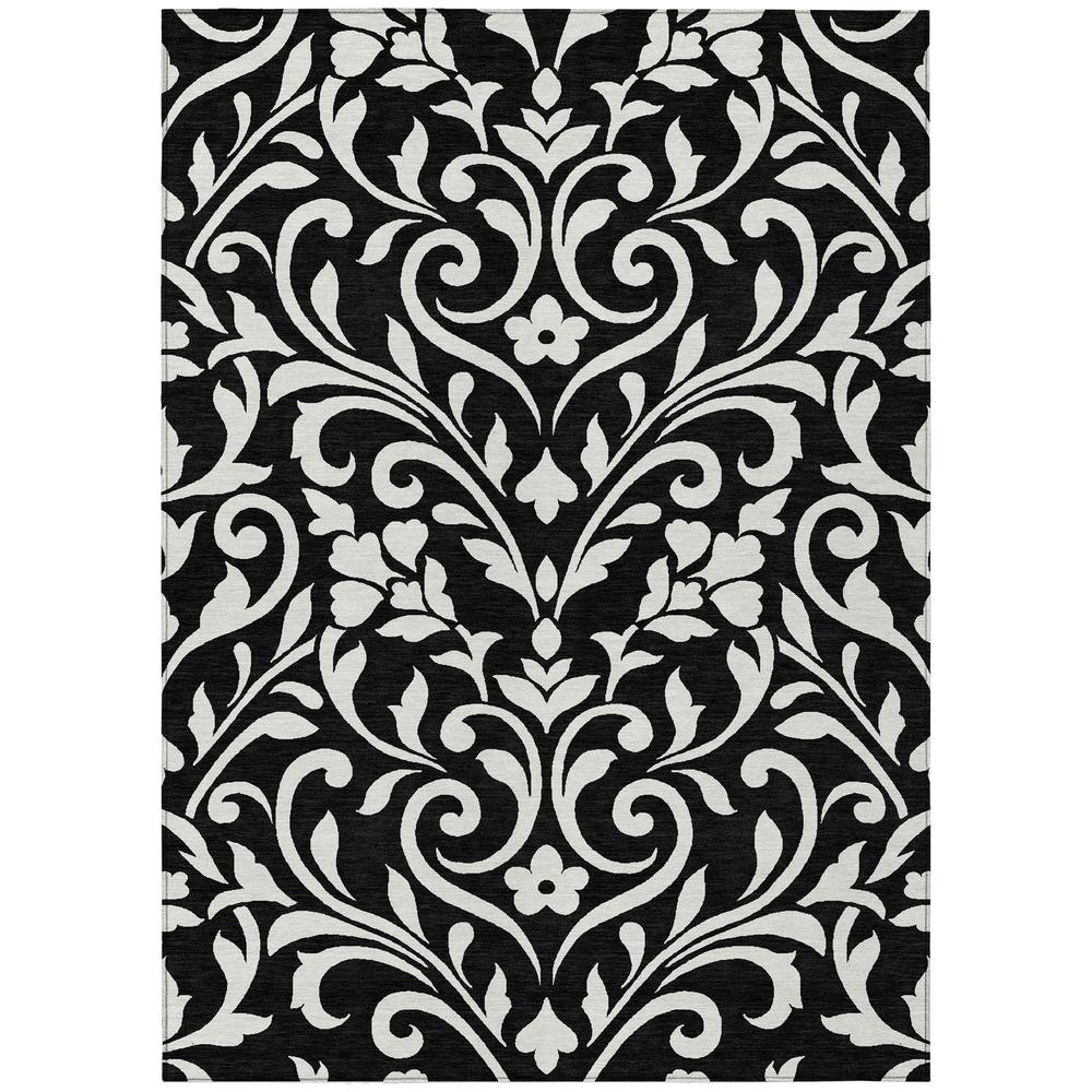 Start2Finish Chantille ACN875 black 10x14 rug with intricate pattern and soft texture, shown on a neutral floor.
