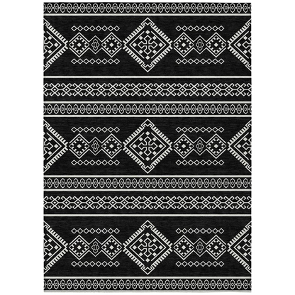 Start2Finish Chantille ACN901 black 9x12 rug with intricate patterns and soft texture, suitable for living rooms or bedrooms.