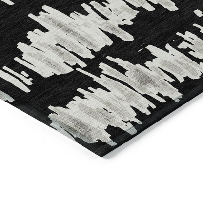 Start2Finish Chantille ACN905 black 9x12 rug with intricate patterns, soft texture, and durable woven design for living spaces.