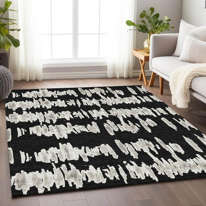 Start2Finish Chantille ACN905 black 9x12 rug with a soft, plush texture and elegant design perfect for living rooms.