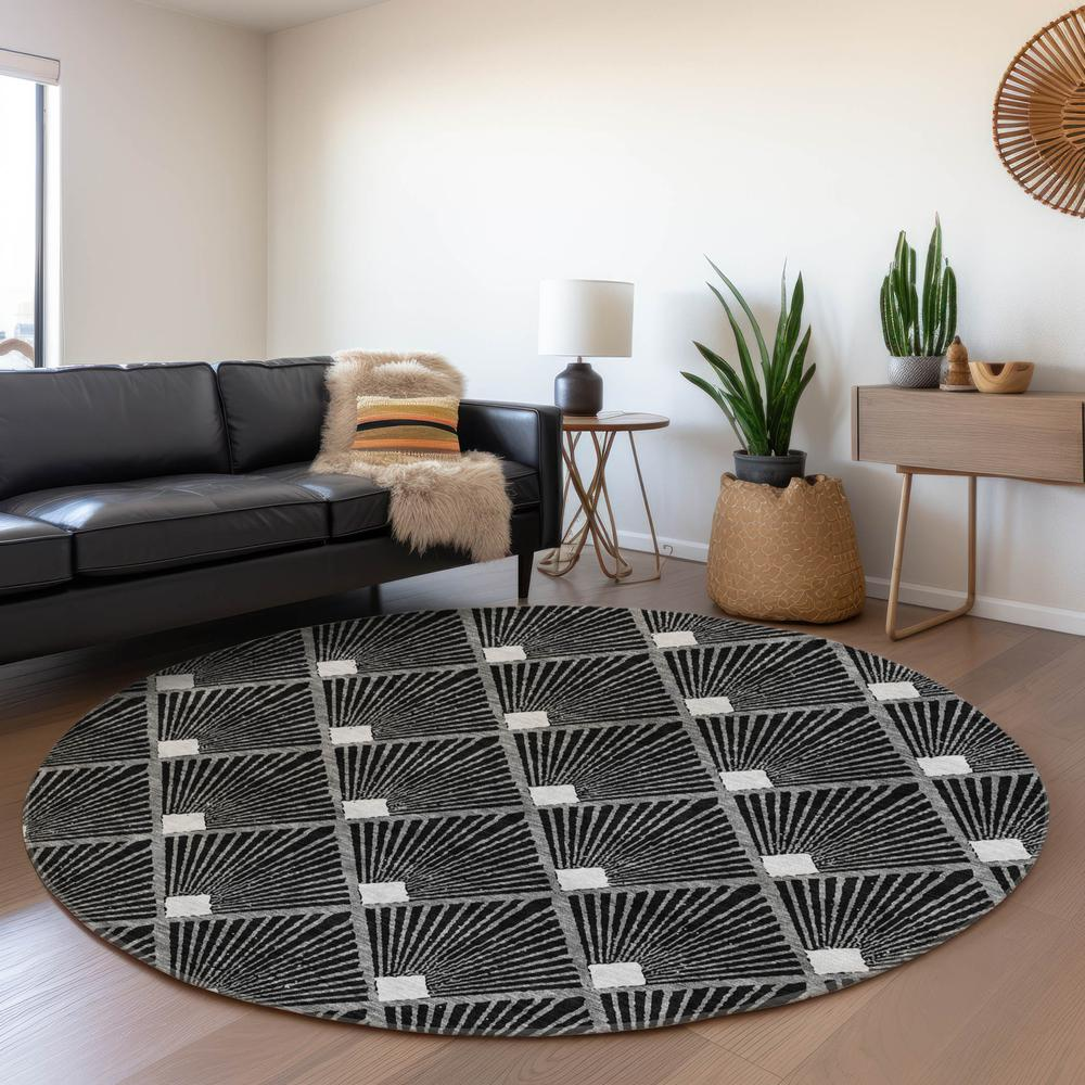 Start2Finish Chantille ACN914 black 8x8 rug with soft, plush fabric and intricate pattern, perfect for modern living spaces.