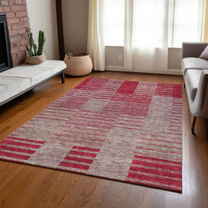 Red Chantille ACN954 rug by Start2Finish, 5-foot by 7.6-foot size, featuring intricate pattern and soft texture.