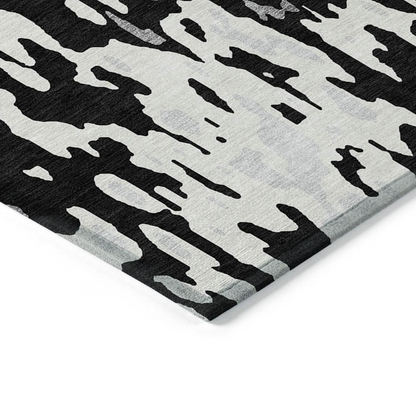 Start2Finish Chantille ACN957 black 9x12 rug with intricate pattern and plush texture on a neutral-colored floor.
