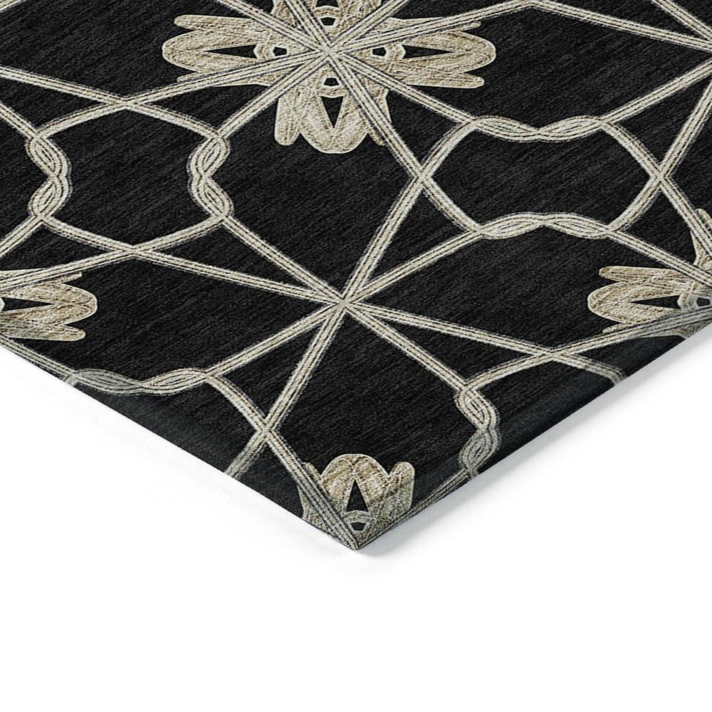 Start2Finish black Chantille ACN958 5x7.6 rug with intricate pattern, plush texture, and decorative border on a neutral background.