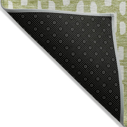 Start2Finish Chantille ACN963 green 5x7.6 foot rug with intricate pattern, soft texture, suitable for living room or bedroom decor.