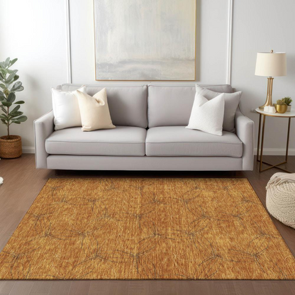 Start2Finish Chantille ACN968 orange 10x14 rug with intricate pattern, soft texture, and vibrant color for living room decor.